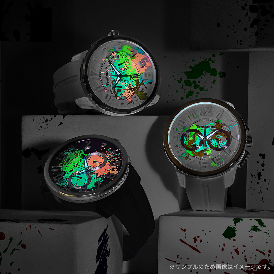 テンデンス ガリバースプラッシュ 50mm ペンキ飛散 TY046034 メンズ 腕時計 クオーツ 電池式 クロノグラフ ホワイト シリコンバンドの画像
