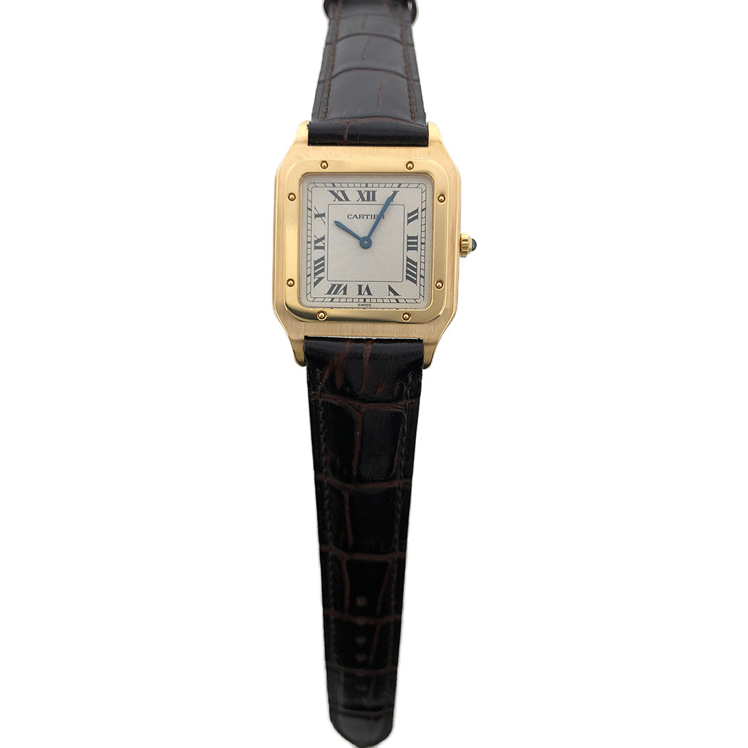 カルティエ サントス デュモン LM エクストラスリム W1505453 金無垢 750 YG 社外ベルト Cartier 腕時計 メンズ ウォッチ  男性用 中古