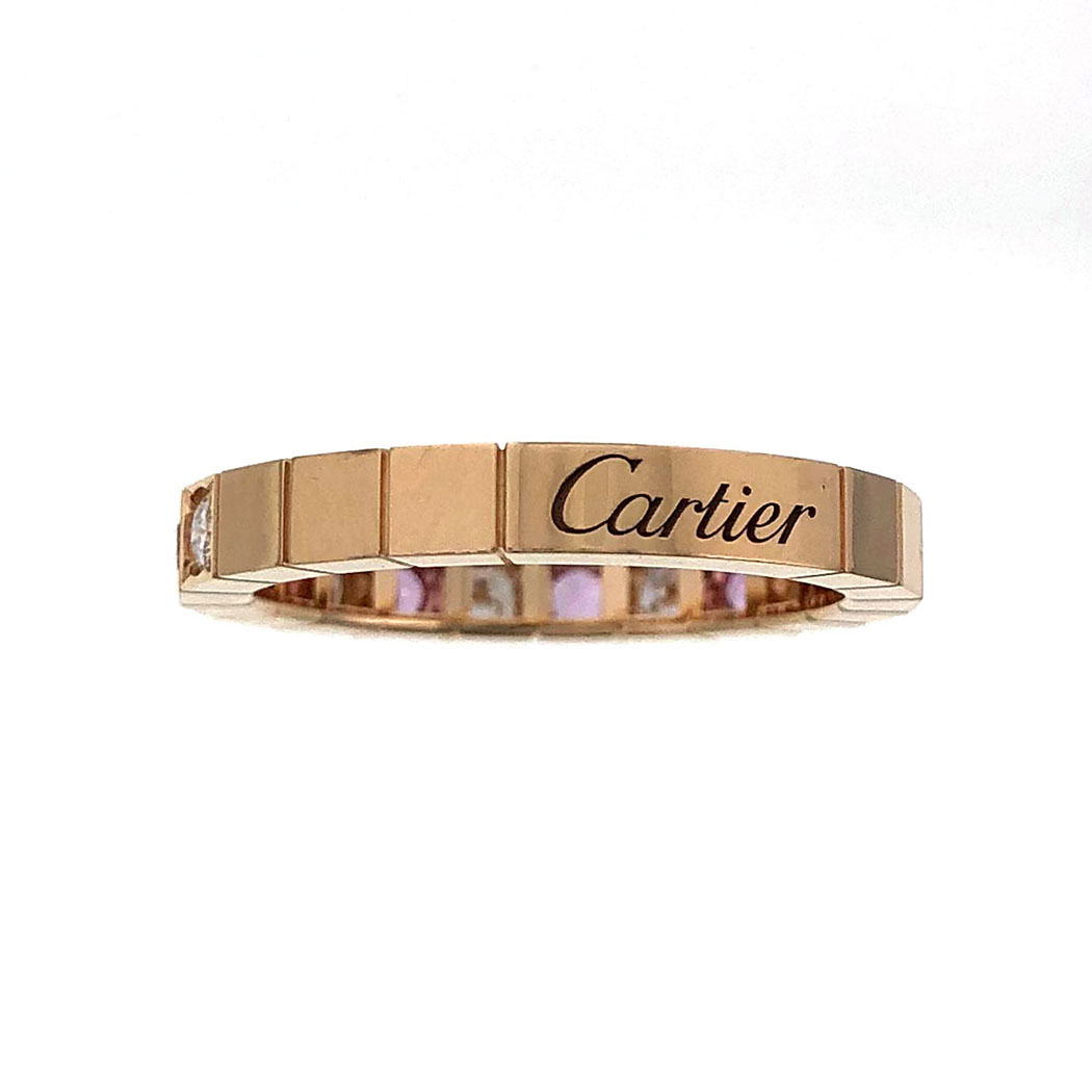 カルティエ ラニエール ハーフダイヤ サファイア リング 14号 750PG 6PD ダイヤモンド 6Pピンクサファイア ピンクゴールド  Cartier 指輪 ジュエリー◆中古