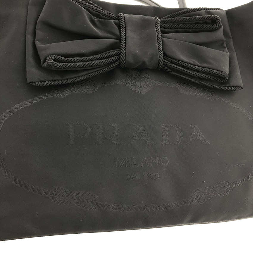 プラダ PRADA ナイロン レザー トートバッグ リボン 2WAY ブラック 黒