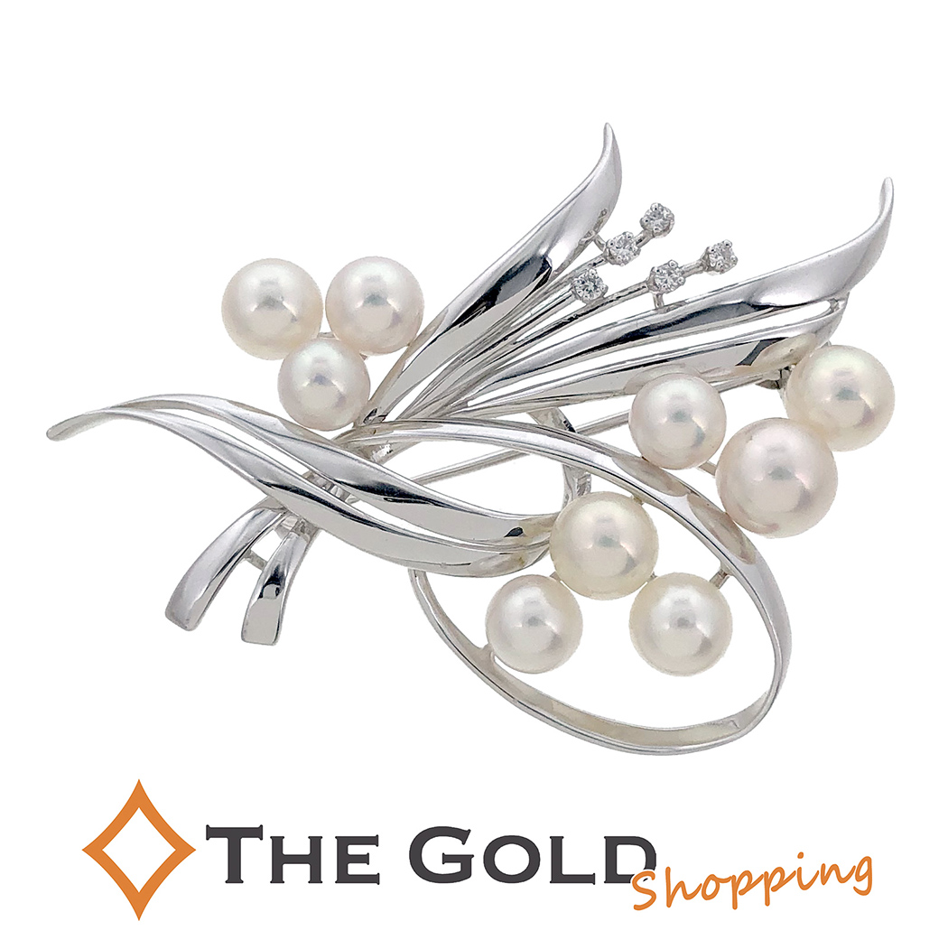 MIKIMOTO 真珠ブローチ silver ゴールドカラー MIKIMOTO 真珠ブローチ silver ゴールドカラー MIKIMOTO 真珠ブローチ