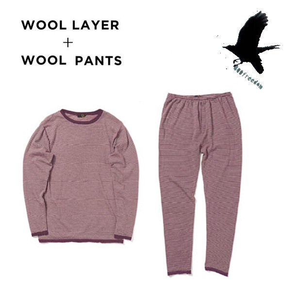 SALE 上下セット販売 M・XLサイズ 21-22 GREENCLOTHING  インナー WOOL LAYER ＆ WOOL PANTS   (BUFF x PLUM)　