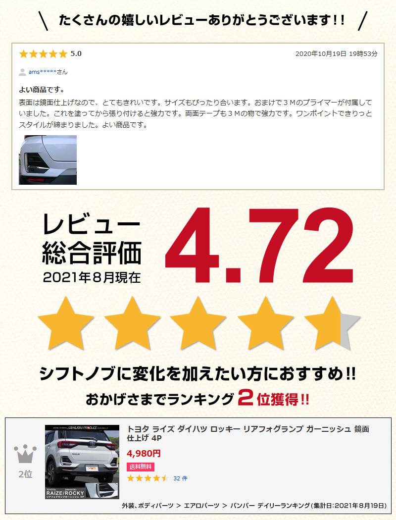 トヨタ ライズ ダイハツ ロッキー リアフォグランプ 日本製 ガーニッシュ 4p 鏡面仕上げ