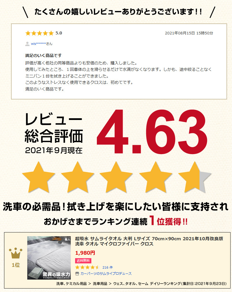 超吸水 サムライタオル 大判 Lサイズ 70cm×90cm 洗車キズが付きにくい 高品質マイクロファイバー 滑らせるだけで楽々拭き上げ  :sp-7090-l:カーパーツのサムライプロデュース - 通販 - Yahoo!ショッピング