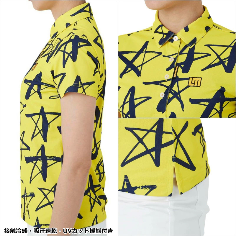 Loudmouth - 美品❗️ ラウドマウスゴルフ　LL　半袖ポロシャツ　イエロー系　星　スター　総柄 LOUDMOUTH SALE特価 ラウドマウス レディース 半袖 ポロシャツ