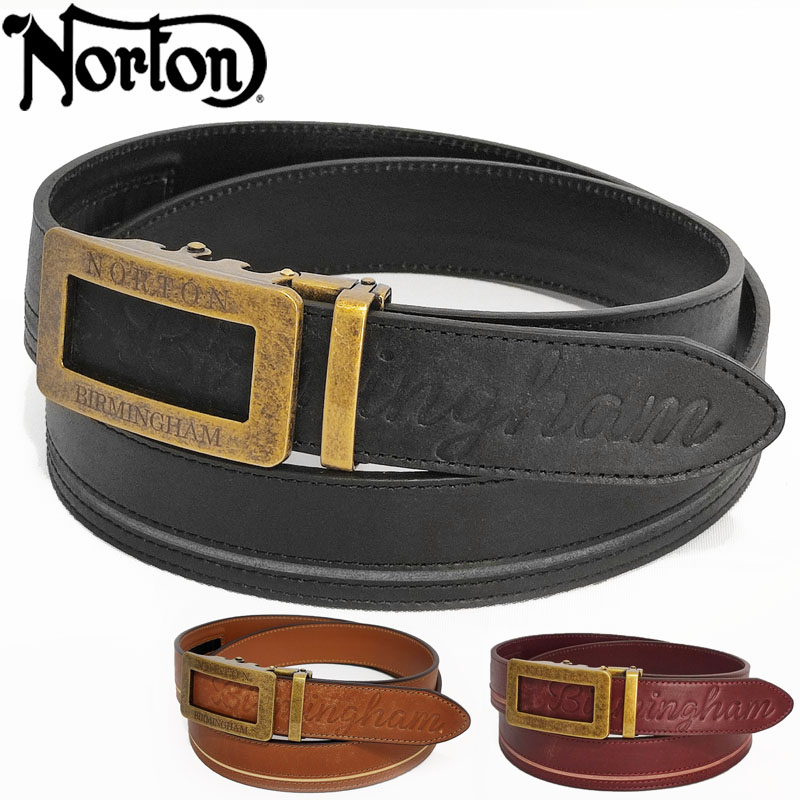 ノートン メンズ ホールレス ベルト 本革 エンボスロゴ 233N8101 Norton 【新品】SAAR メンズウェア ロゴ ラチェット式 自動ベルト AUG3 ノートン（NORTON） メンズ ホールレス ベルト 本革 エンボスロゴ