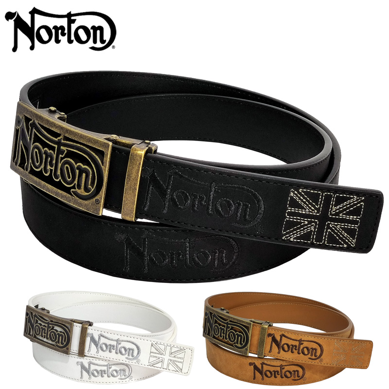 ノートン メンズ ホールレス ベルト ラメ刺繍 242N8102 合成皮革 Norton 【新品】TAAR メンズウェア ロゴ ステッチ JUN3 ノートン（NORTON） メンズ ホールレス ベルト ラメ刺繍 242N8102 合成