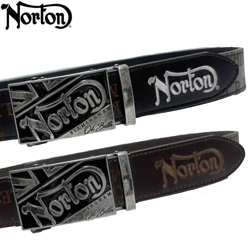 ノートン 2025 メンズ 本革 ホールレスベルト ビッグバックル ロゴ 総柄 252N8102 Norton 【新品】25SS レザー 穴無しベルト メンズウェア ntwrn252n8102.jpg