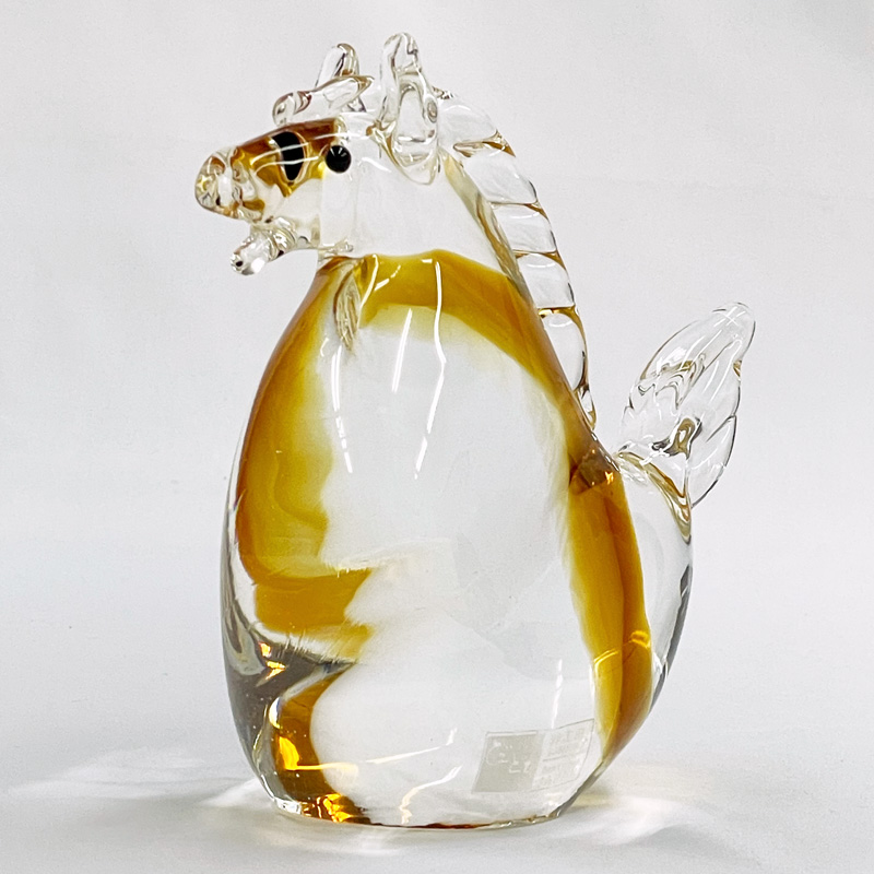 ◉セール！新品　粋工房 博多びーどろ 干支 午 馬 特大 工芸ガラス　金箔 博多びーどろ 粋工房 令和八年 干支 午(うま) ガラス製 置物 SE-070 約