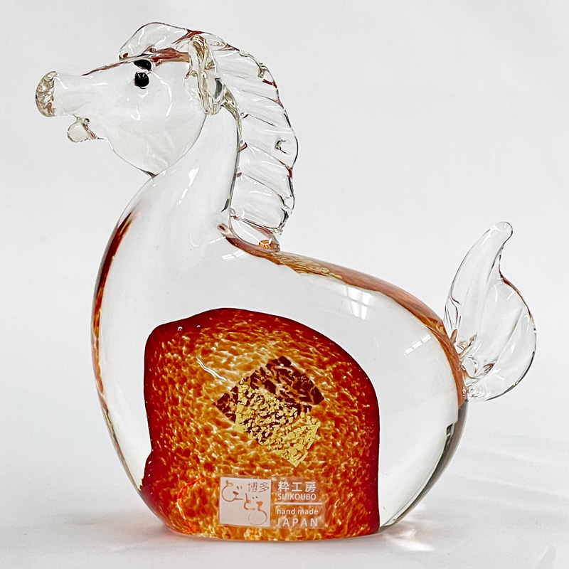 博多びーどろ 粋工房 令和八年 干支 午(うま) 赤 ガラス製 置物 SE