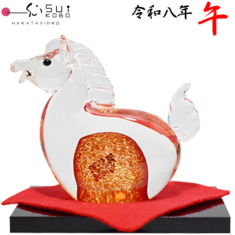 博多びーどろ 粋工房 令和八年 干支 午(うま) 赤 ガラス製 置物 SE