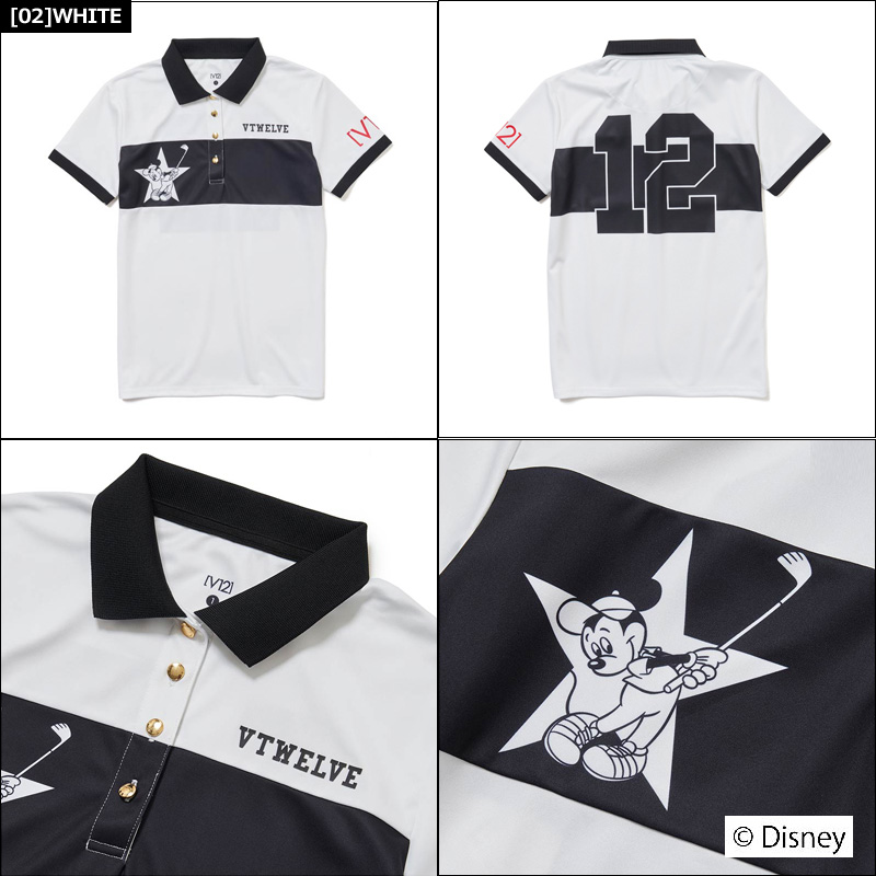 V12 ゴルフ レディース 半袖 ポロシャツ MICKEY NO.12 POLO V122111-CT01 ヴィ・トゥエルヴ 春夏秋 1SS2  ゴルフウェア トップス ディズニー V12