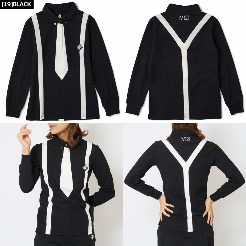 V12 ゴルフ レディース 長袖 ポロシャツ フェイクタイ L/S FAKE V12 ゴルフ レディース 長袖 ポロシャツ フェイクタイ L/S FAKE