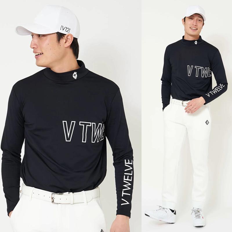 V12 モックネック 裏起毛 長袖シャツ V12 ゴルフ メンズ モックネック長袖シャツ 裏起毛 保温 O/L LOGO L/S