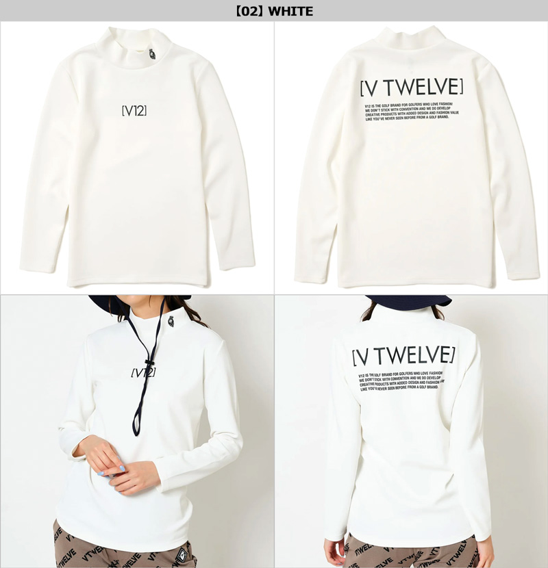 【新品】V12 ゴルフ　レディース　シャツ　白　Mサイズ V12（ヴィ・トゥエルヴ） ゴルフ レディース モックネック 長袖 シャツ