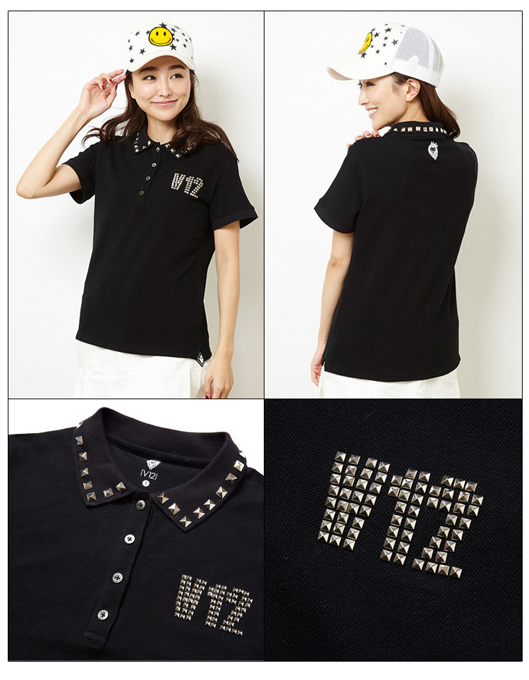 美品　V12 ヴィトゥエルブ　総柄　レディース　ポロシャツ V12 ゴルフ ヴィ・トゥエルヴ レディース STUDS 半袖ポロシャツ