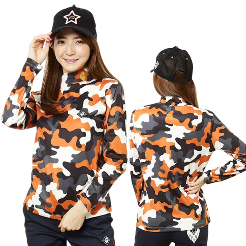 V12 ゴルフウェア モックネック カモフラ 迷彩 オレンジ XLサイズ