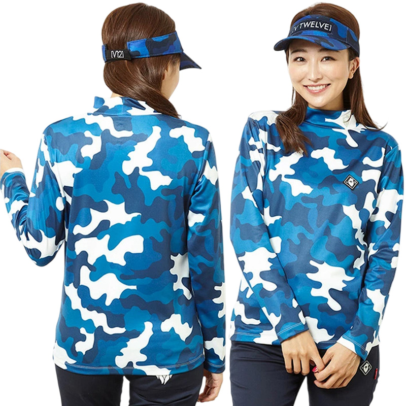 V12 ゴルフ レディース 長袖 モックネック長袖シャツ CAMO MOCK V121820-CT09 75/ブルー ヴィ・トゥエルヴ 【新品】YCBQ 迷彩柄 カモフラ柄 総柄 ゴルフウェア レディス V12 GOLF V12（ヴィ・トゥエルヴ） ゴルフ レディース 長袖 モックネック長袖