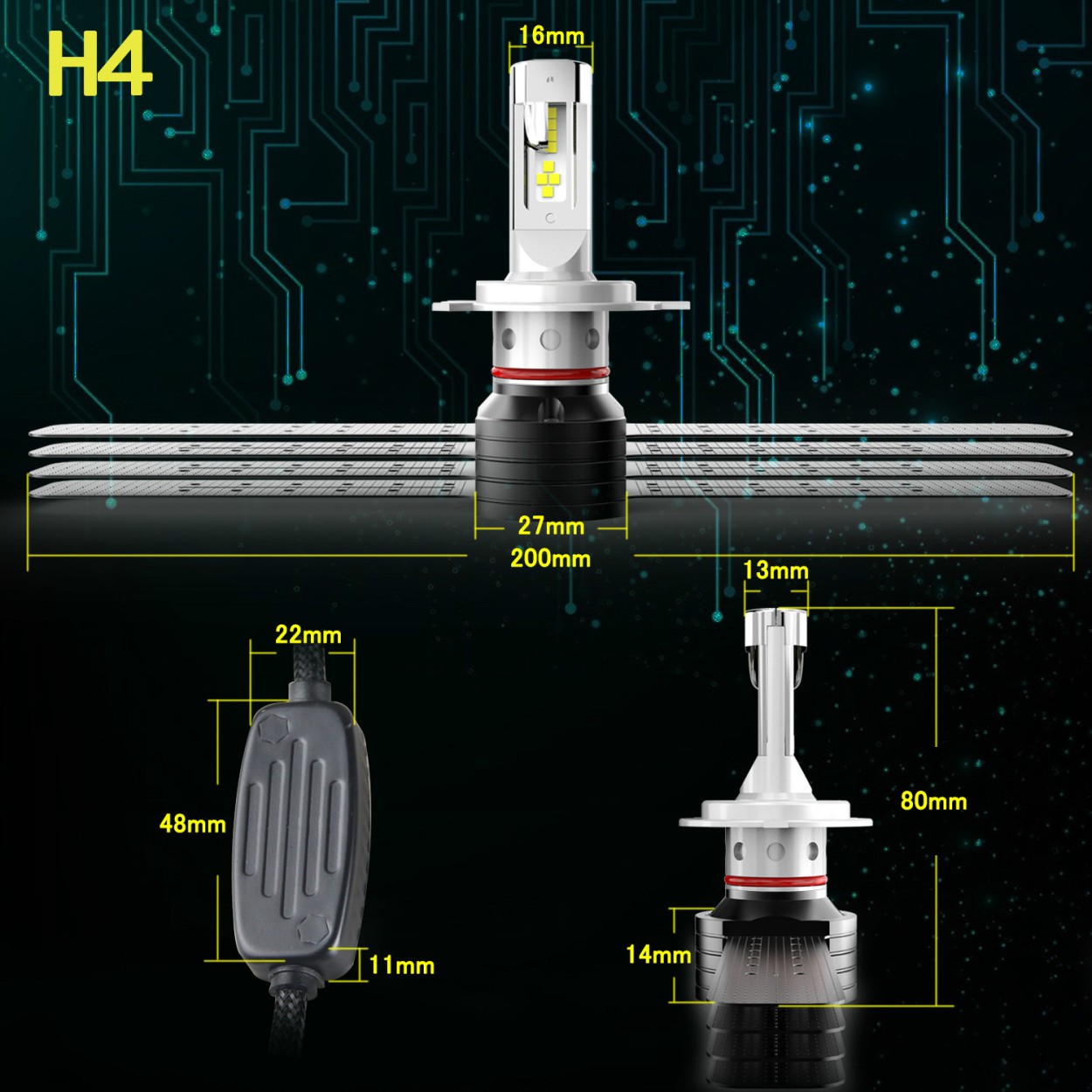 LEDヘッドライト H4 Hi/Lo H7 H1 H8/H11/H16 HB3 HB4 フォグランプ LED 8000lm 6500K DC9~32V 12V/24V兼用 光軸調整可能 車検対応 2個セット 1年保証｜thnlight｜02
