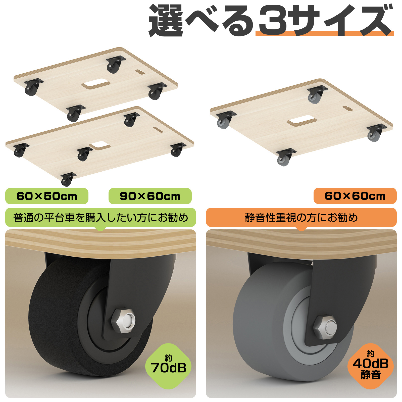 平台車 木製台車 業務用台車 木製 60×50cm 耐荷重150Kg 360度回転