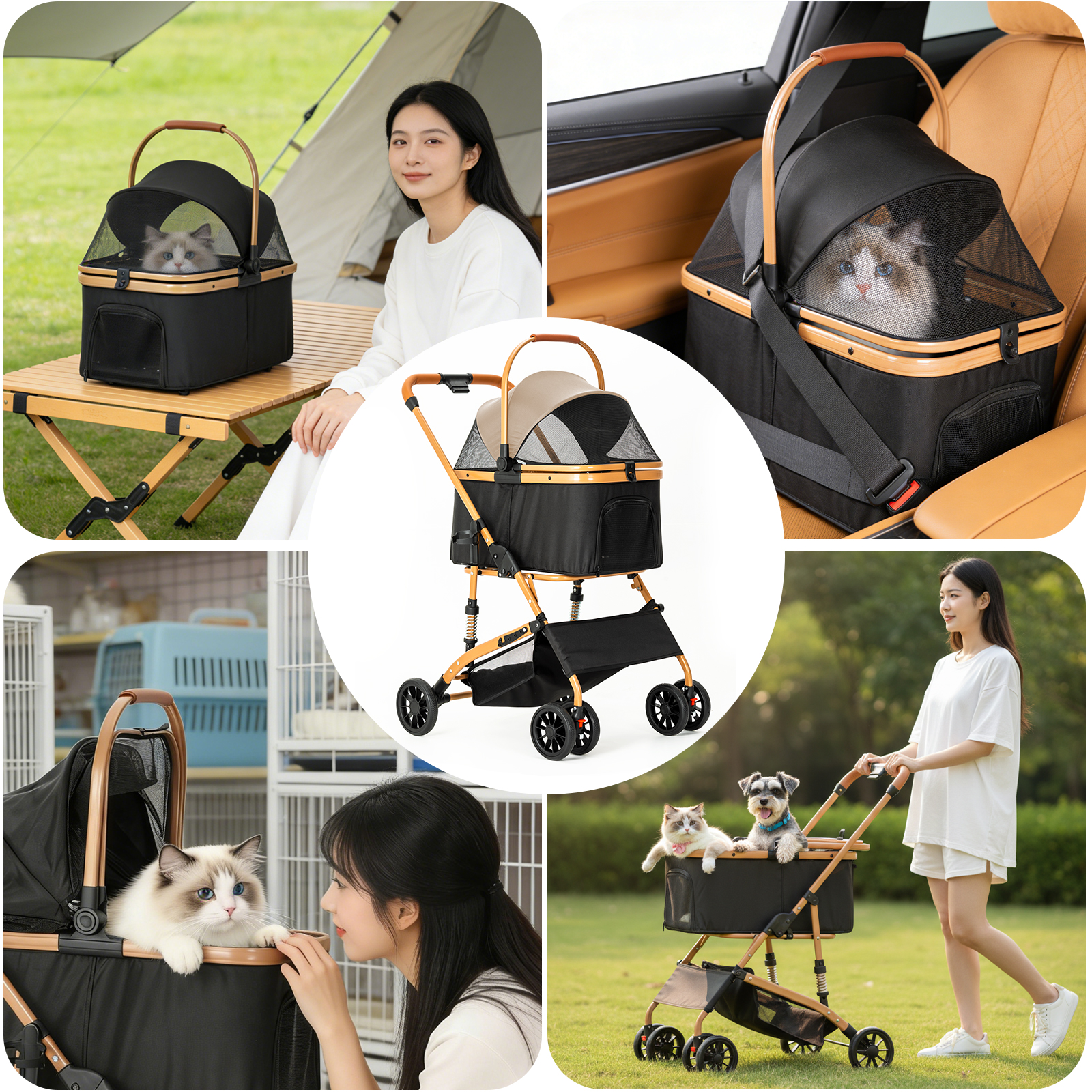 ペットカート 分離型 取り外し可能 対面式 折りたたみ 多頭 小型犬 猫