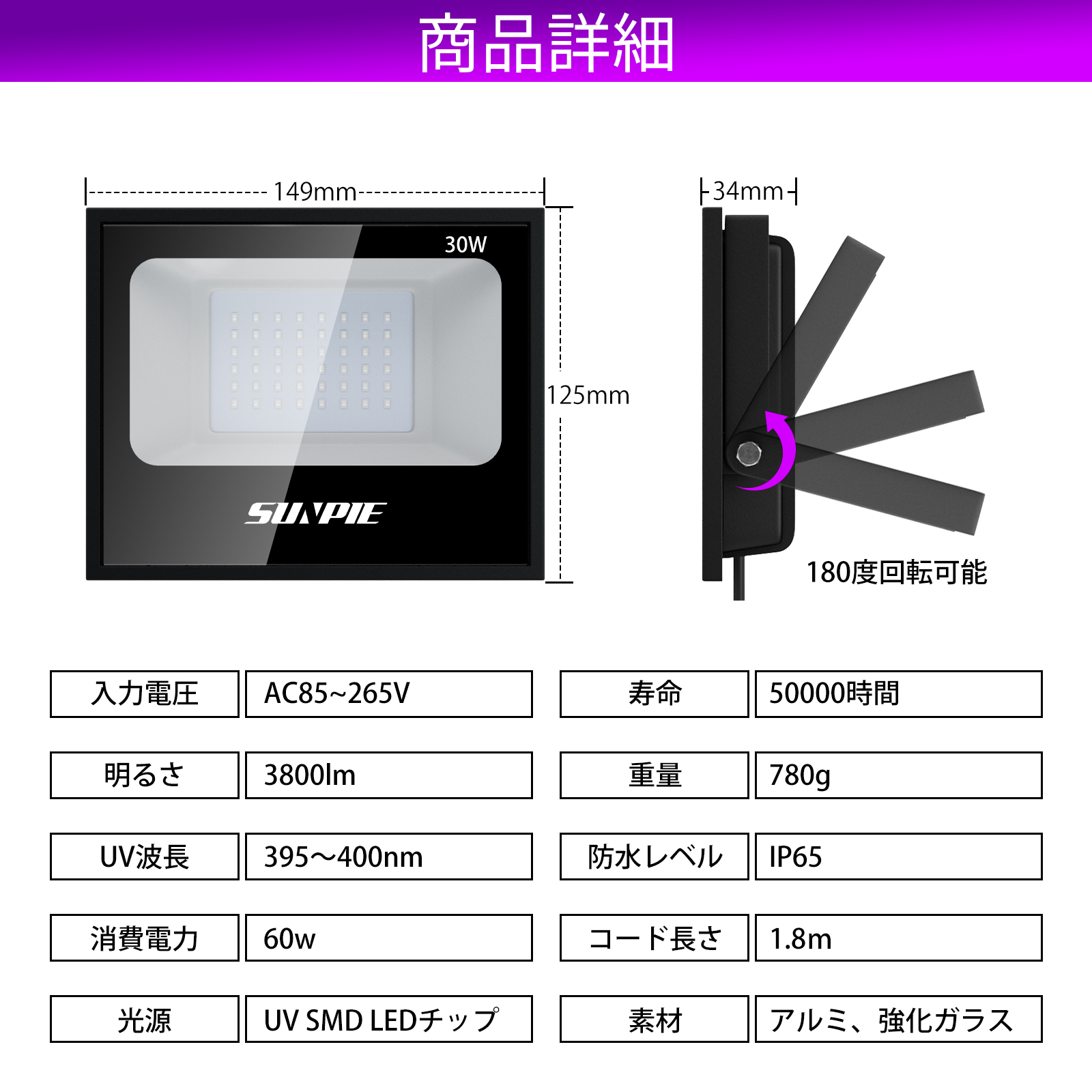 Amazon.co.jp: T､T−SUN ブラックライト 投光器 紫外線ブラック