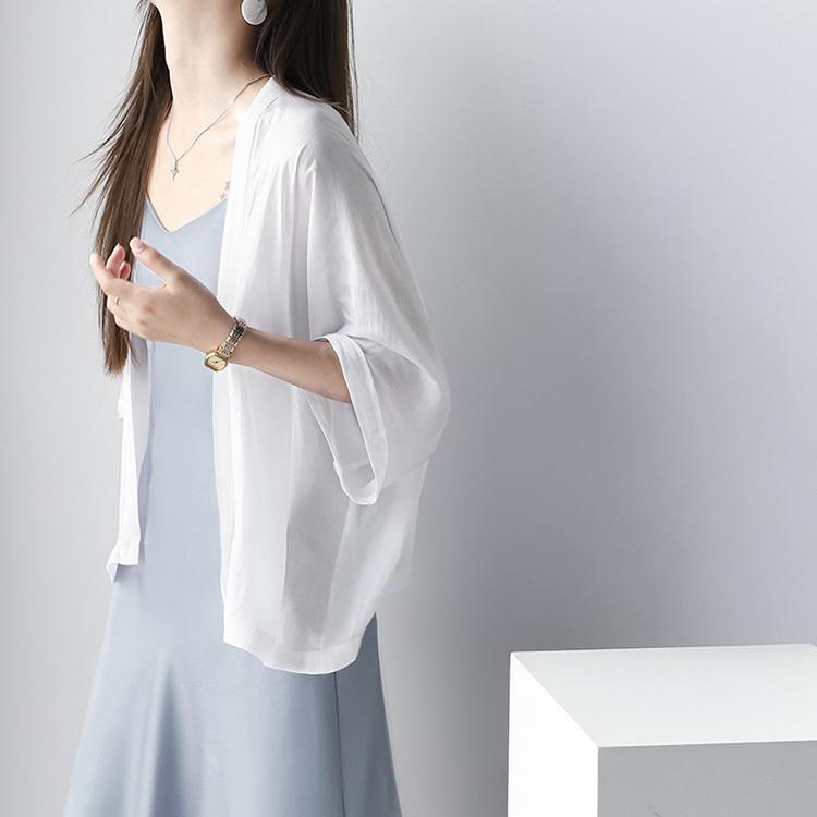 uvカットカーディガン レディース 春夏 薄手 レションカーディガン 白 ショット丈シャツ 七分袖ガウン 紫外線カット シースルー 冷房対策 | ブランド登録なし | 01