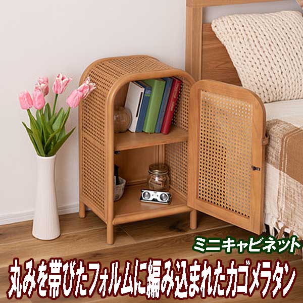 古家具◾️ナチュラル天然素材 籐ラタンキャビネット 整理棚 収納棚 キャビネット 完成品 木製 コンパクト 北欧 収納棚 籐 開き戸 天然木