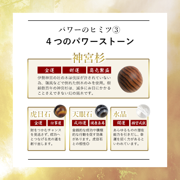 伊勢神宮 御神木ブレスレット 天然石 お守り / 神宮杉 虎目石 天眼石 