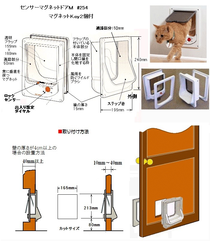 専用Keyを付けた猫だけ入れるドア センサーマグネットドアM 入口