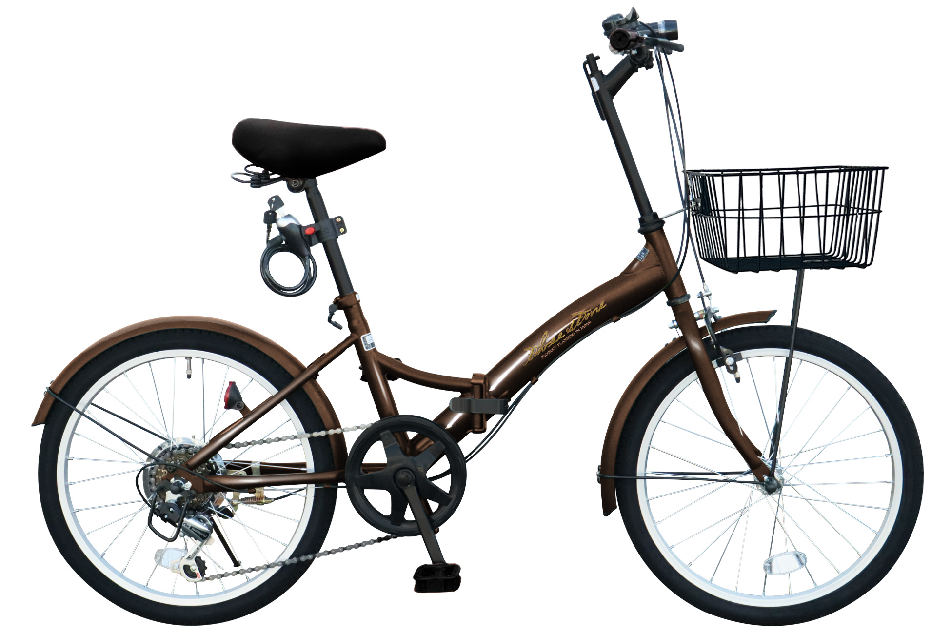 新品　ブラウン折りたたみ 自転車 20インチ カゴ付 折り畳み アイジュサイクル 【新商品】 折りたたみ自転車 20インチ シマノ製 6段