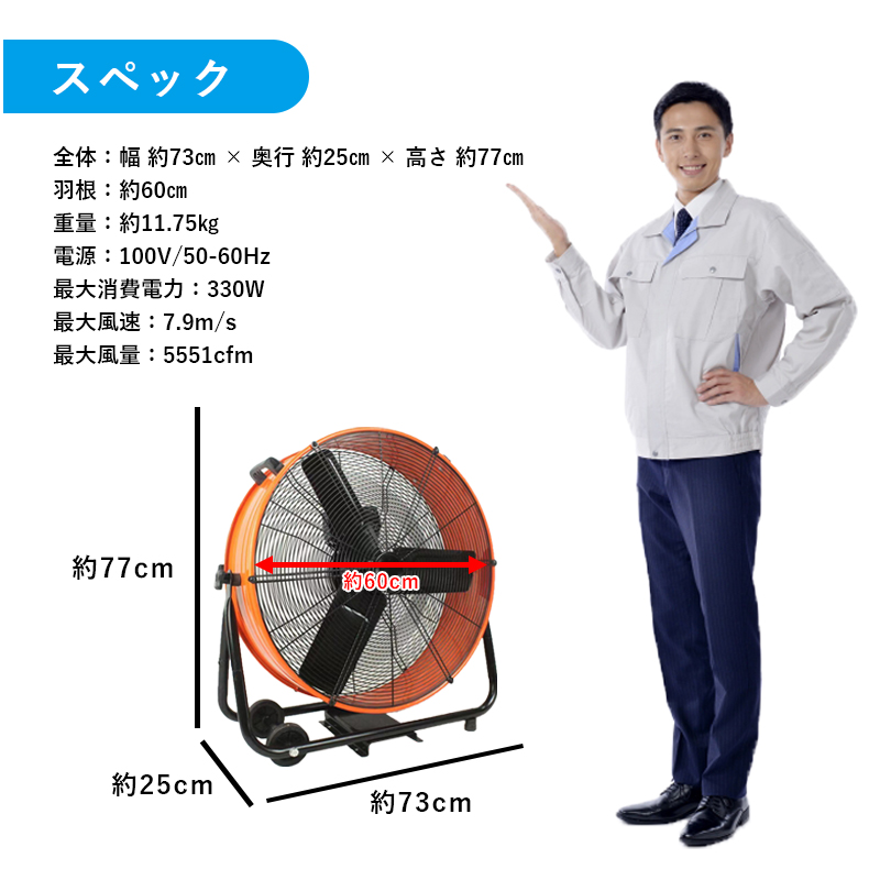 60cm 大型 工業用 扇風機 業務用 工場用 ファン 大風量床置き 天吊り 100V 換気 熱中症 対策 循環 工業扇 工場扇 フロア扇  [FGD-24T]