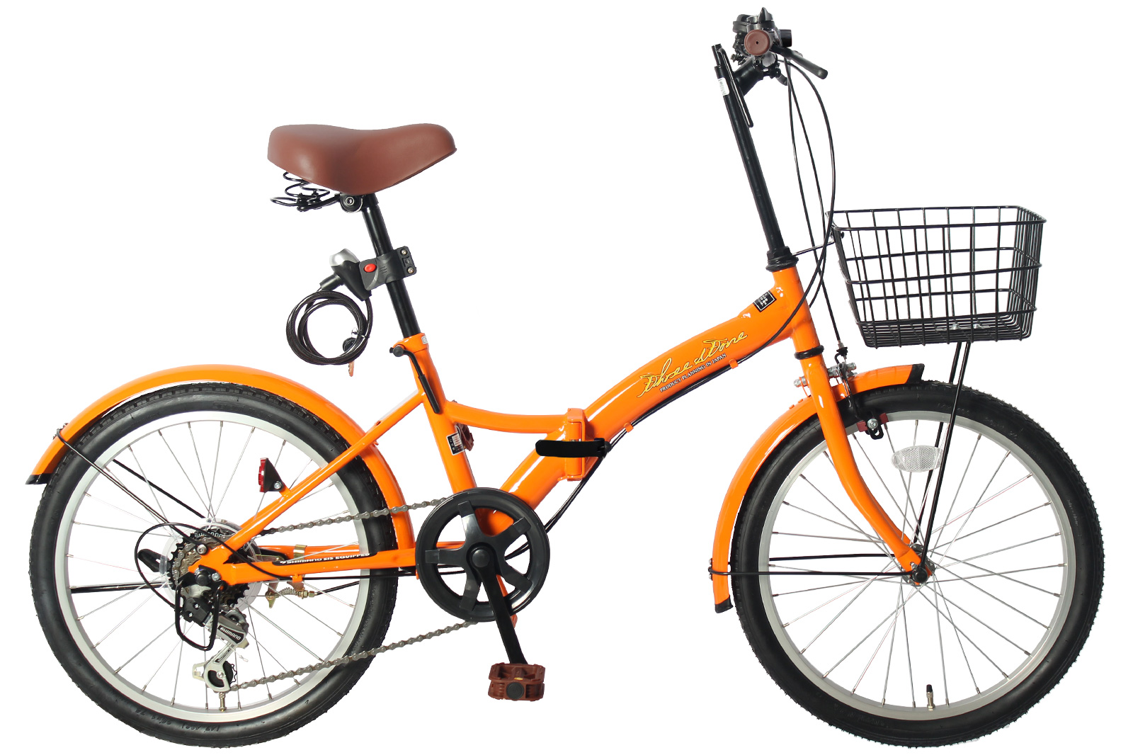 【が登場】折りたたみ自転車 20インチ P-008N シマノ 6段変速 オレンジ ライト 鍵付き カゴ付き AIJYU CYCLE 20インチ～