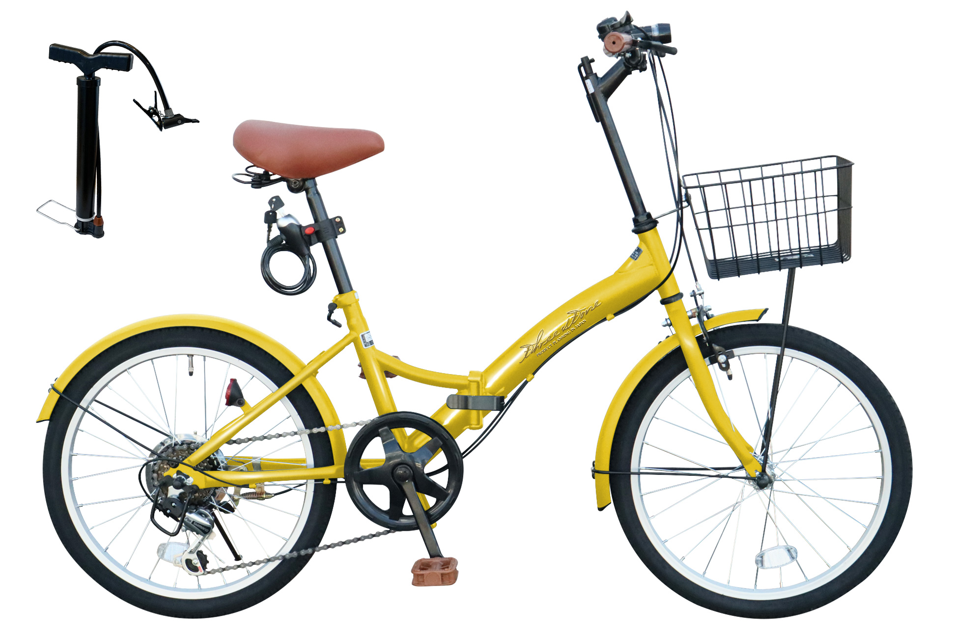店頭買取前カゴ付属20インチ折り畳み自転車SHIMANO外装6段変速　ホワイト 20インチ～