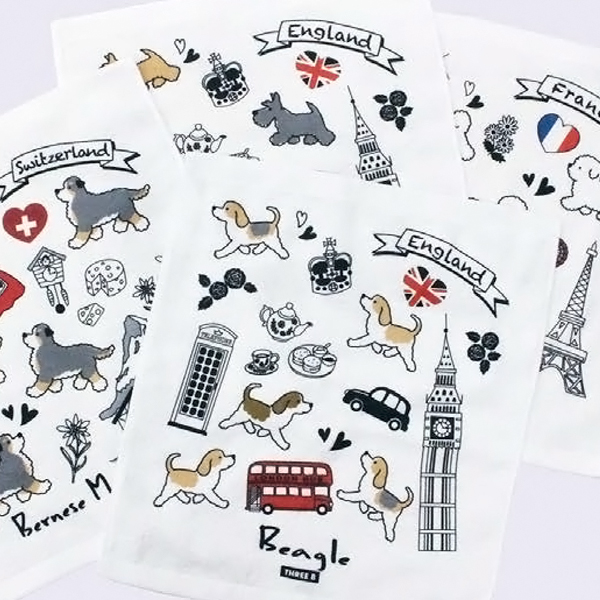 ThreeBオリジナル】今治ハンドタオル 【IN LOVE WITH】犬種入 犬柄