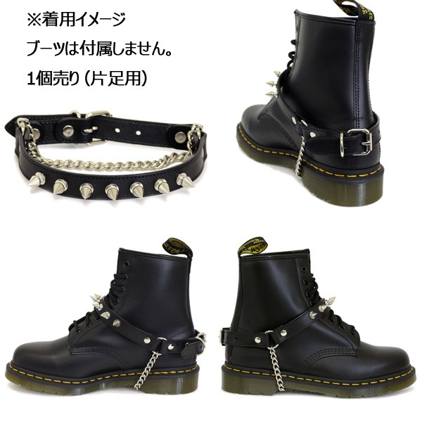 666 STUDDED GEAR スパイク ブーツストラップ ブラックレザー/シルバー