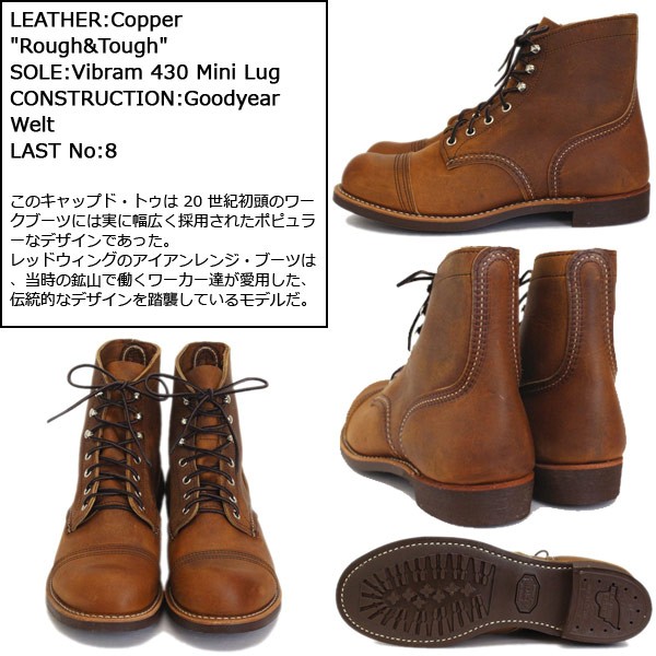 2017-2018年 新作 REDWING (レッドウィング) 8085 Iron Range (アイアンレンジブーツ) カッパーラフアンドタフ