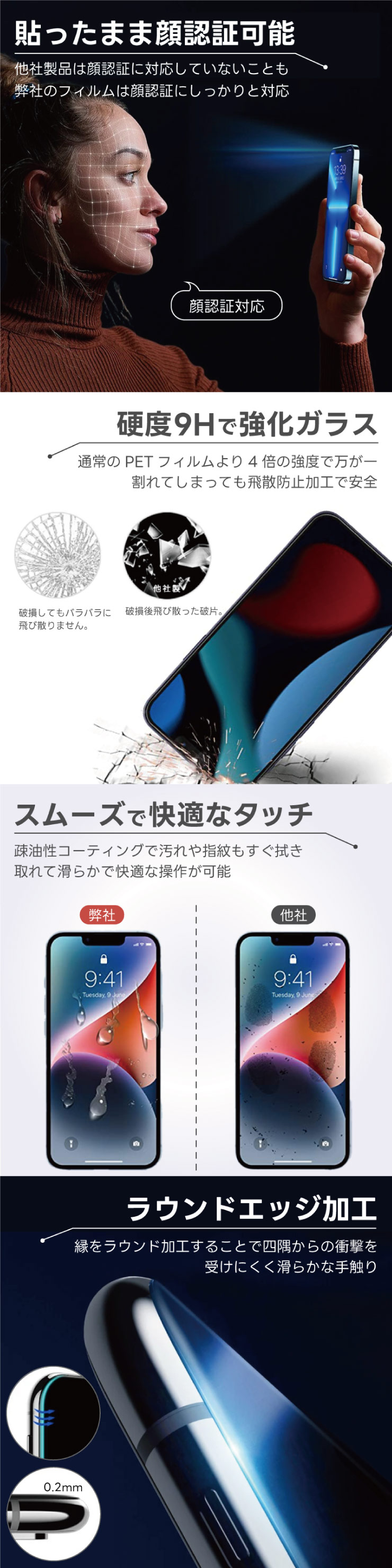 覗きみ防止フィルム iPhone16 iPhone15 iPhone14 フィルム ガラス