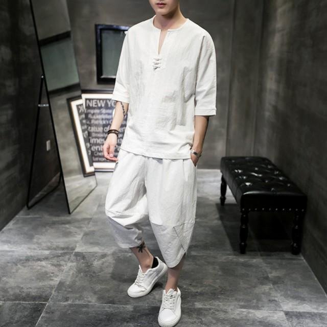 最大90 オフ 500円クーポン セットアップ 綿麻 サルエルパンツ メンズ 半袖 甚平風 大きいサイズ Tシャツ 2点セット カットソー クロップド パンツ 送料無料 ルームウェア Whitesforracialequity Org