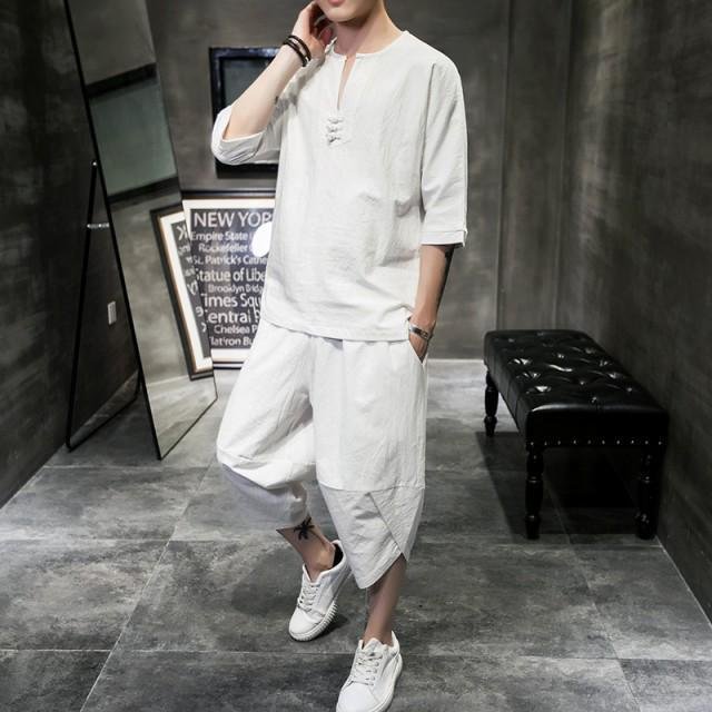 最大90 オフ 500円クーポン セットアップ 綿麻 サルエルパンツ メンズ 半袖 甚平風 大きいサイズ Tシャツ 2点セット カットソー クロップド パンツ 送料無料 ルームウェア Whitesforracialequity Org