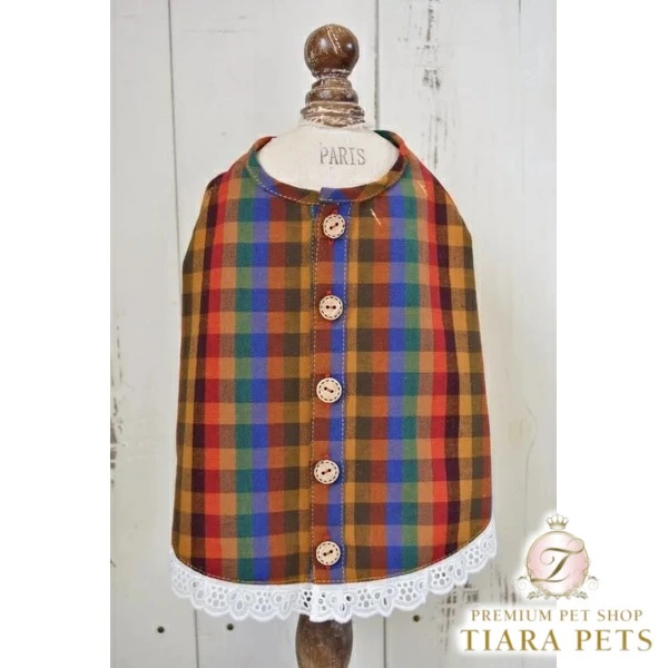 プエルト PUERTO KASURIガーデンエプロン（ブロックチェック）3h/4【小型犬 犬服 ウエア トップス カットソー エプロン セレブ】