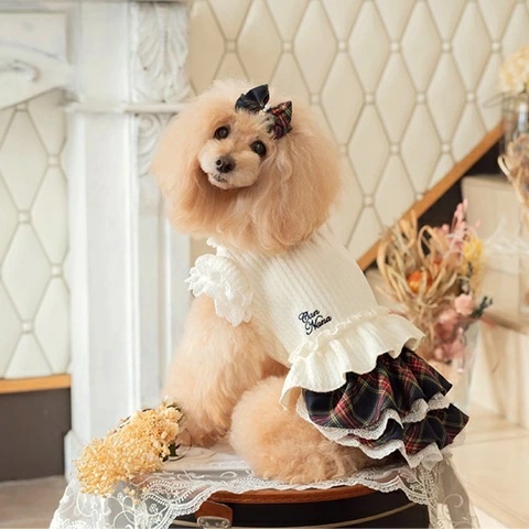 きゃんナナ CanNana クラシカルチェックドッキングワンピース 1168【小型犬 犬服 ワンピース ドレス スカート】の画像