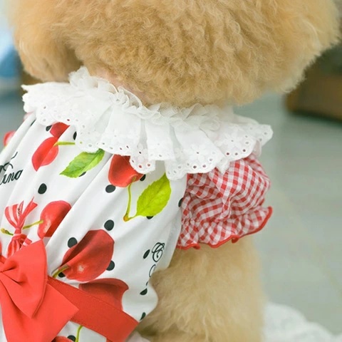 きゃんナナ CanNana オリジナルさくらんぼ柄COOLワンピース 1182 SS/S/S+M/M/L【小型犬 犬服 ドッグウェア ワンピース ドレス スカート】の画像