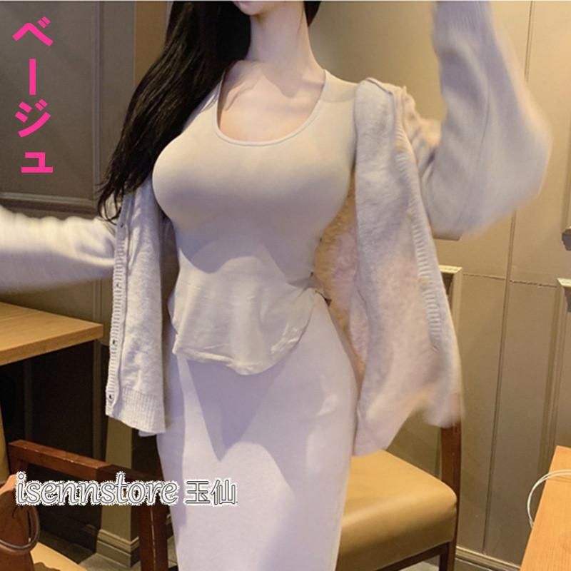 トップス 長袖 Uネック Tシャツ タイト 薄手 透け感 大人 キレイめ レディース 韓国風 ロングＴ スリット入り 無地 カットソー ストレッチ | ブランド登録なし | 05