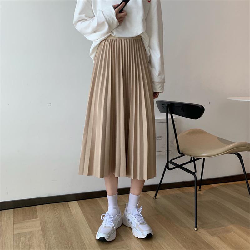 プリーツスカート レディース ミモレ丈スカート ハイウエスト フレア 秋冬 ウエストゴム 大人 美脚 体型カバー 通勤 通学 柔らかい 秋服 | ブランド登録なし | 03
