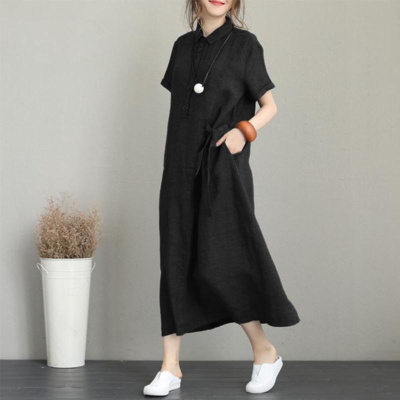 シャツワンピース レディース ロング丈 マキシ丈 半袖 リネン シャツ ワンピース 春 夏 春服 夏服 きれいめ ゆったり チュニック トップス 羽織 | ブランド登録なし | 03