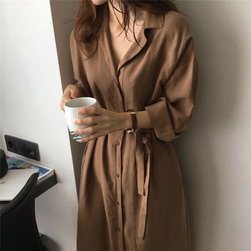 シャツワンピース レディース ロング丈 マキシ丈 長袖 シャツ ワンピース 春 夏 春服 夏服 きれいめ ゆったり チュニック トップス 羽織 | ブランド登録なし | 01