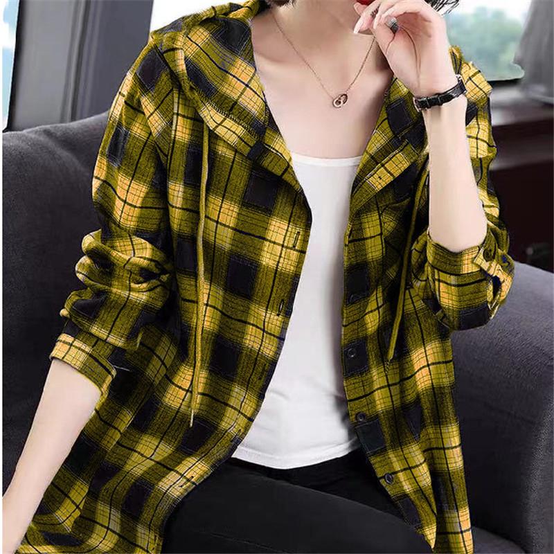 シャツ レディース ロング 長袖 ブラウス チェック フード付き ロングシャツ 春 春服 夏服 きれいめ トップス カットソー カジュアル 体型カバー | ブランド登録なし | 01