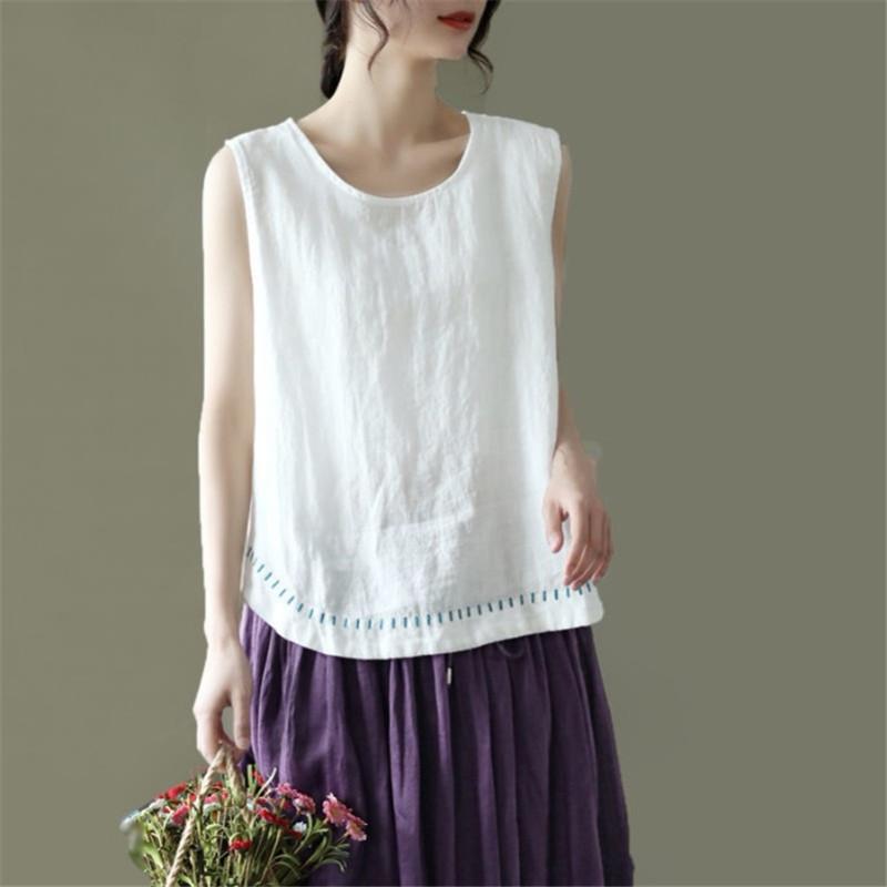 タンクトップ Tシャツ レディース トップス ノースリーブ リネン カットソー プルオーバー フレンチスリーブ ゆったり カジュアル ブラウス | ブランド登録なし | 01