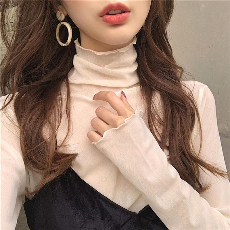 2点購入で10％OFFシースルー シアートップス チュール ブラウス カットソー 夏 Tシャツ レディース 薄手 透け感 長袖 ハイネック インナー | ブランド登録なし | 03